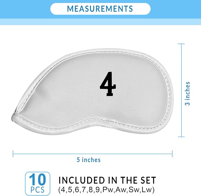 Premium Magnetic Leather Iron and Wedge Golf Club Head Covers | Set of 10 | - Image 4