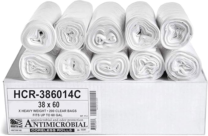Aluf Plastics High Density Trash Bags, 60 Gallon, 14 Micron, by AlufPlastics