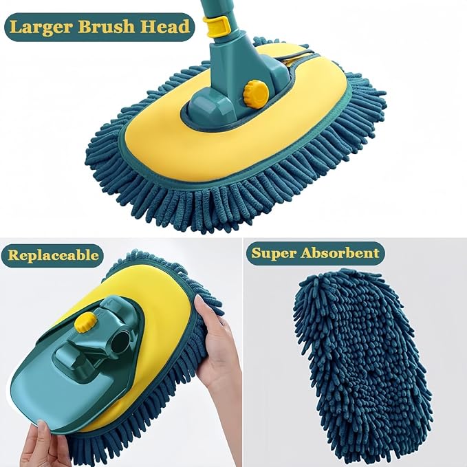 Car Wash Brush with Long Handle, Car Wash Mop Mitt with 1 Replacement Head - Image 3
