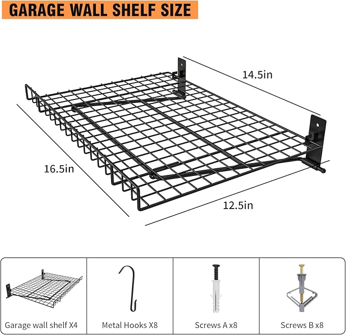 4 Pack Foldable Wall Shelf, Wall Mounted Garage Storage Shelves, Heavy Duty - Image 4