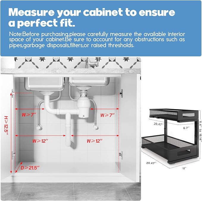 1 Pack 20.47IN Depth Under Sink Storage Organizer, Large 2-Tier Elegant Mesh - Image 2