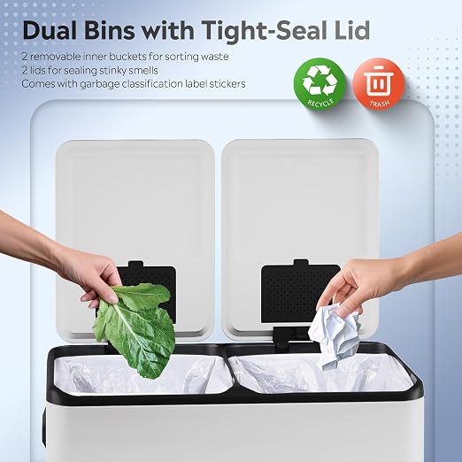WLIVE Dual Trash Can, 2 x 8 Gallon, Step Trash Can - Image 4
