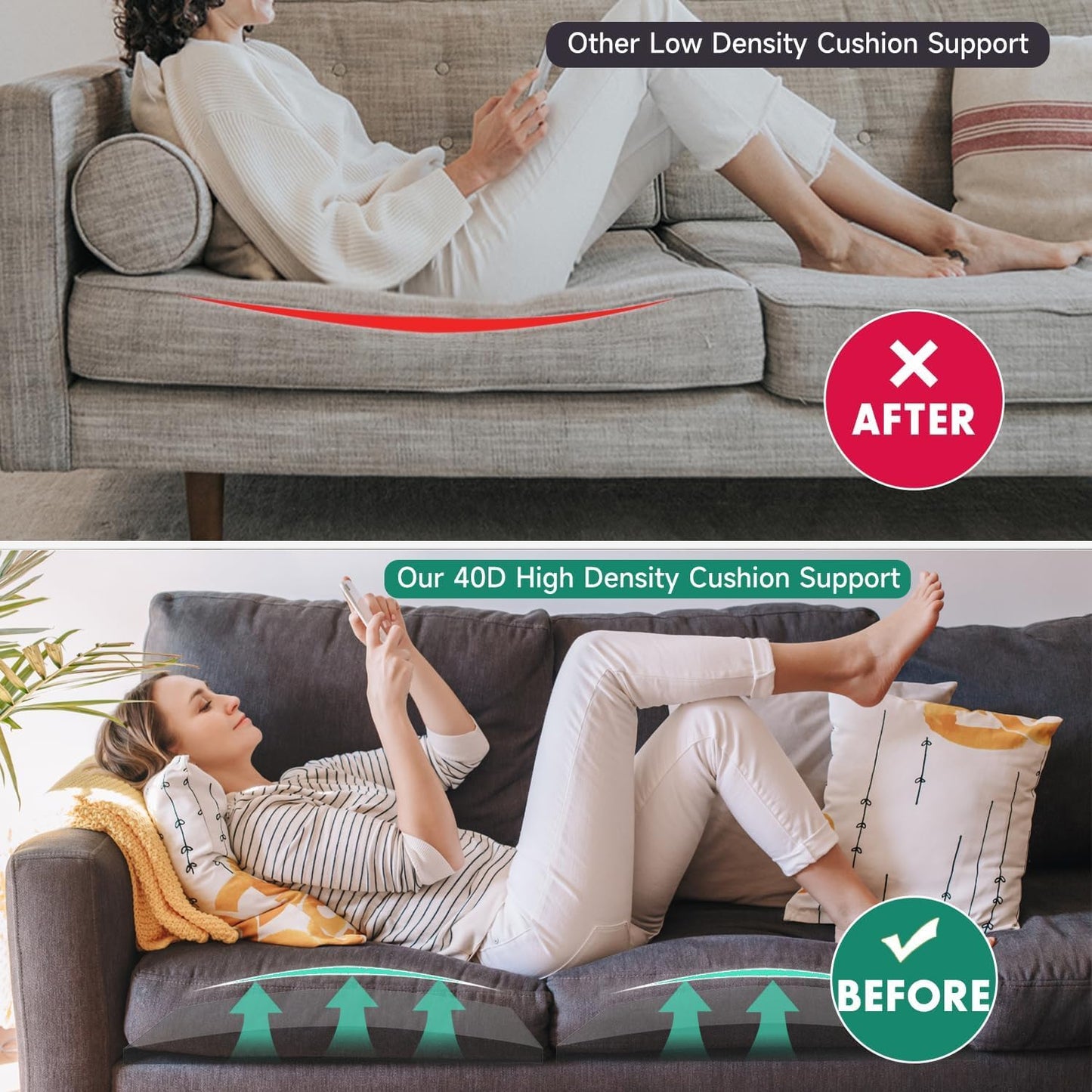 Couch Cushions Support for Sagging Seats, Curved 24" x 24" High-Density Foam Support Board for Under Cushions, Firm Sofa Seat Repair Insert for Sectionals, Loveseats & Chairs，Black 3pcs