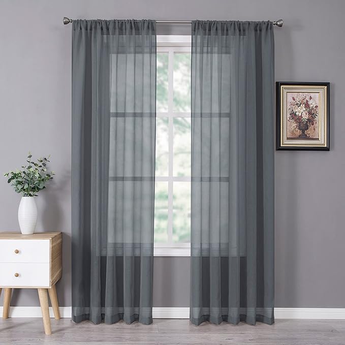 Tollpiz Sheer Curtain Linen Textured Bedroom Curtains Sheer Light Filtering Rod by Tollpiz