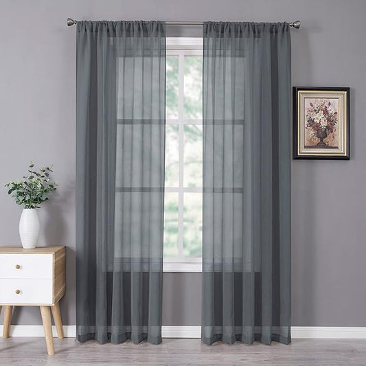 Tollpiz Sheer Curtain Linen Textured Bedroom Curtains Sheer Light Filtering Rod by Tollpiz