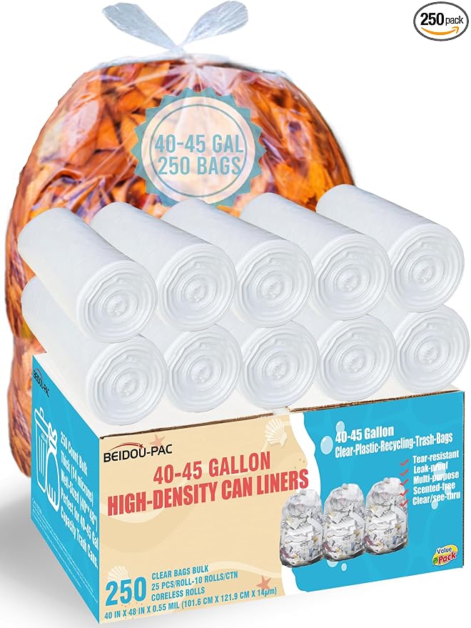 40-45 Gallon Trash Bags, Heavy Duty Clear Plastic Recycling Garbage Bags by BEIDOU-PAC