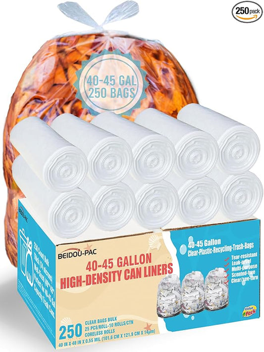 40-45 Gallon Trash Bags, Heavy Duty Clear Plastic Recycling Garbage Bags by BEIDOU-PAC