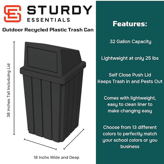 32 Gallon Square Slatted 100% Recycled Plastic Heavy-Duty Commercial Outdoor or - Image 2