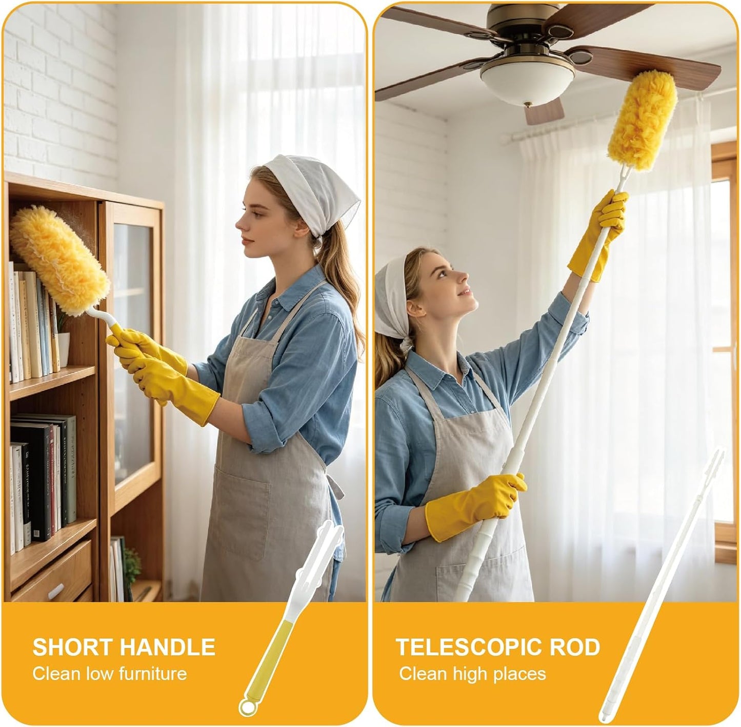 60 Count Heavy Duty Duster Refills for Swiffer, Multi Surface 360° Feather Duster with 2 Handle, Disposable Dusters Kit for Cleaning, Furniture, Blind, Ceiling Fan