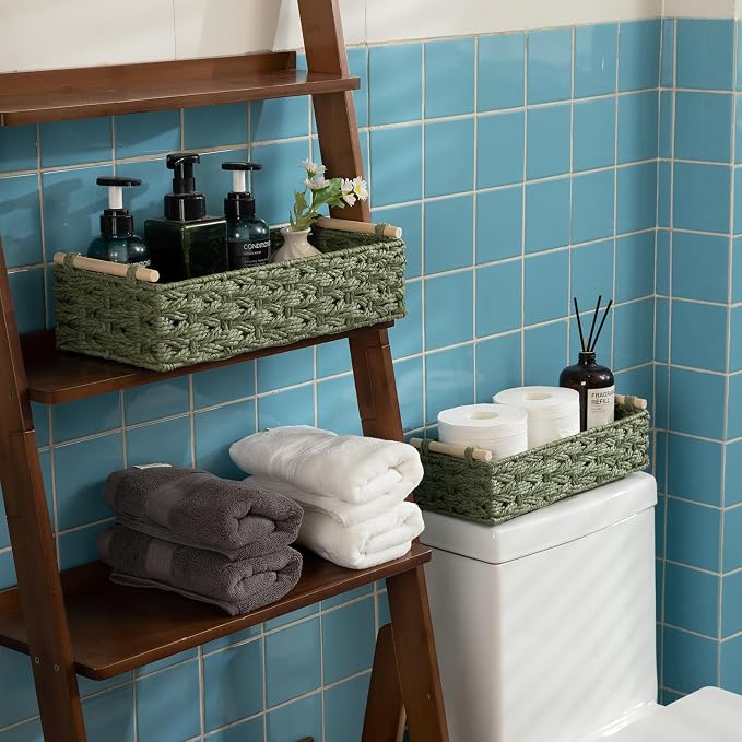 OIAHOMY Toilet Paper Baskets Handmade Paper Rope Decorative Wicker Storage Tank - Image 6