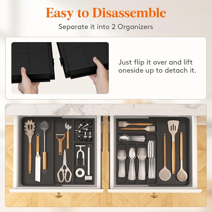 Lifewit Large Silverware Drawer Organizer, Plastic Cooking Utensil Tray - Image 5