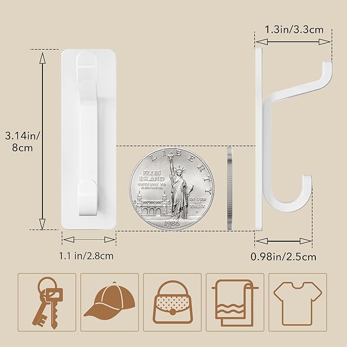 Wall Hooks for Coat and Towel: 13LB Adhesive Door Hanger Stick on - Image 4