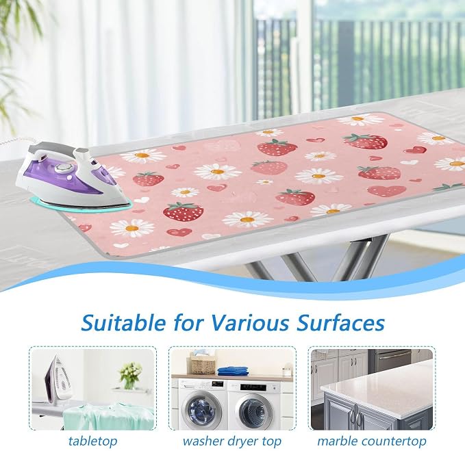 Pink Floral Strawberry Hearts Ironing Mat - Image 5