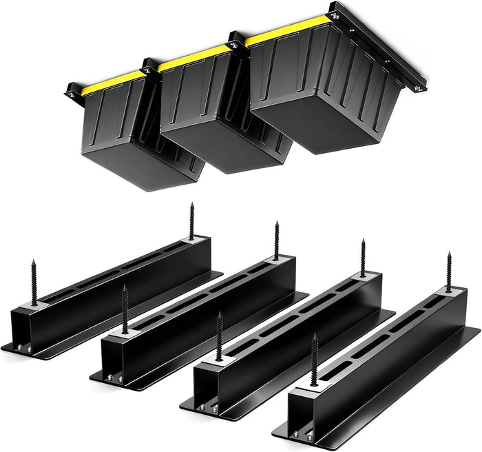 Overhead Garage Storage Rack for 12 17 27 Gallon Totes, 4 Pack for 3 Bins