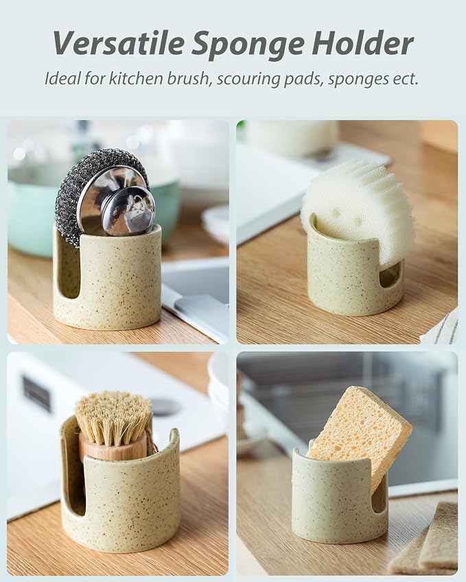 Sponge Holder for Kitchen Sink, Ceramic Dish Sponge Holder Sink Caddy Compact - Image 4