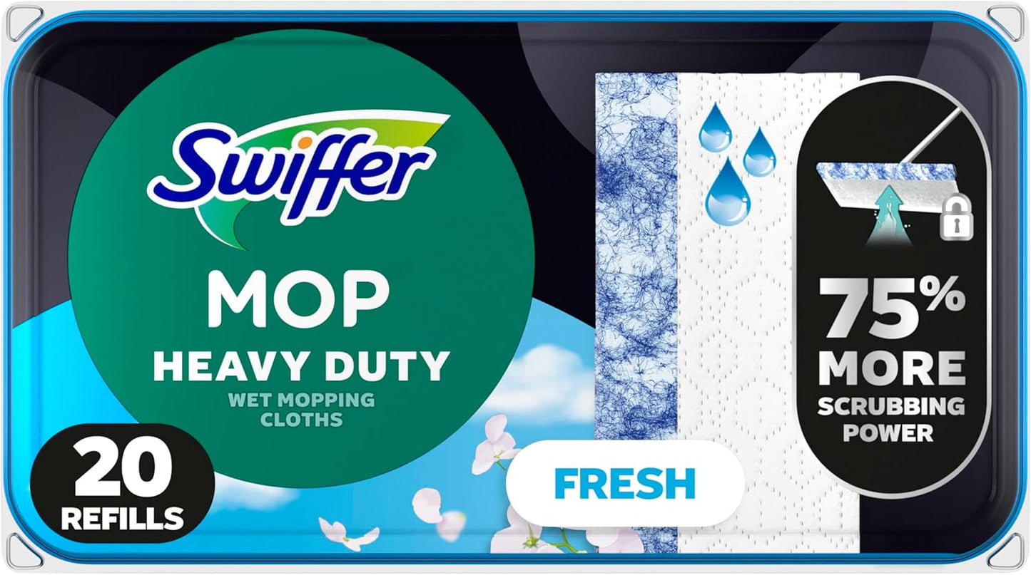 Swiffer Heavy Duty Mop Wet Multi-Surface Cloth Refills for Floor Mopping and Cleaning, Outdoor Window Fresh Scent, 20 count
