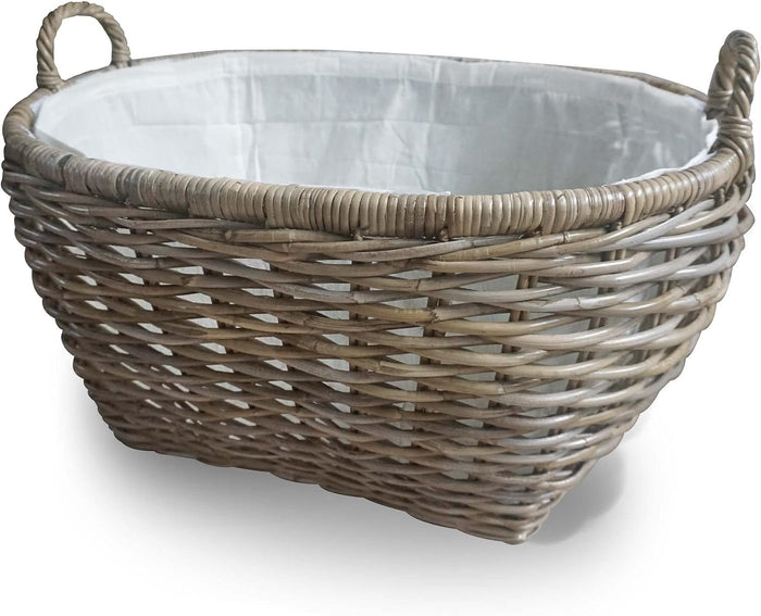 The Basket Lady Oval Kubu Wicker Laundry Basket, Serene Grey