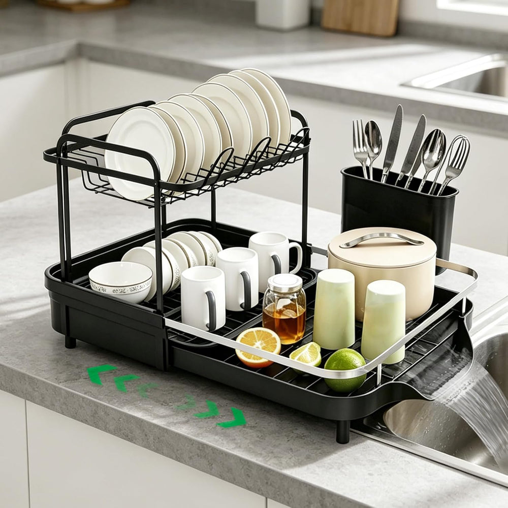 Dish Drying Rack for Kitchen Counter,2 Tier Large Expandable 15-22.4 in