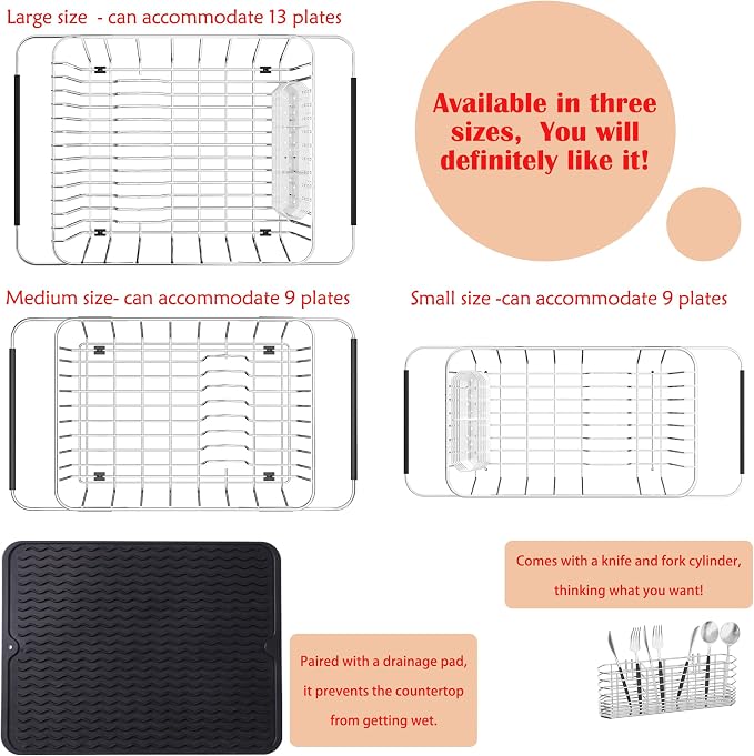 Stainless Steel Dish Drying Rack, Expandable Fruit & Vegetable Drain Rack over - Image 11