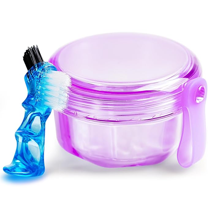 Leak Proof Purple Denture Cups for Soaking Dentures, Partial Denture Bath Case by Mckkor