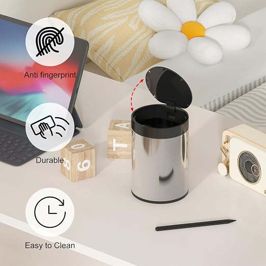 Mini Trash Can for Desk 0.4 Gallon, 1.5L Stainless Steel mini Desk Trash can - Image 4