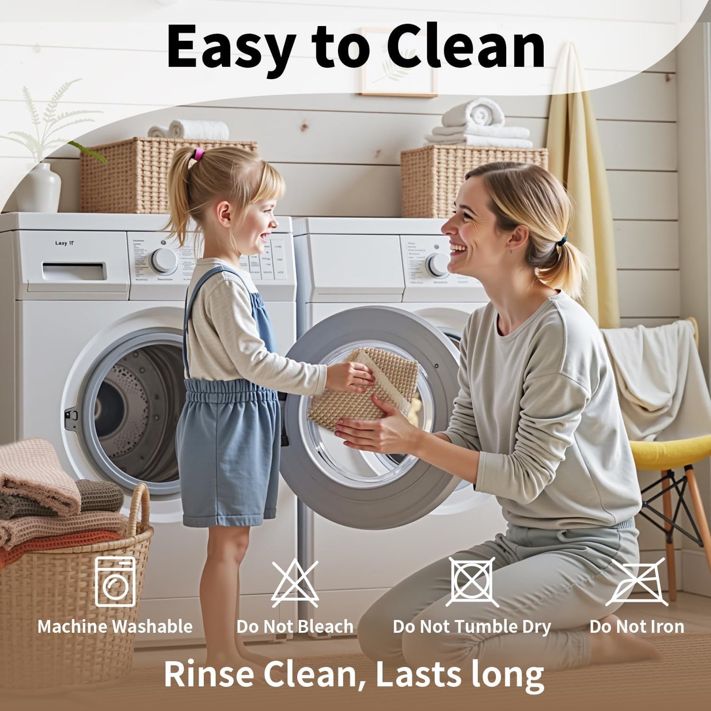 Bathroom Rugs Sets 2 Piece - Waffle Bath Mat Non Slip, Washable Bathroom Mats Absorbent Soft Boho Decor, Quick Dry Shower Mats, 2 Pack 18x30 Inch, Khaki and White
