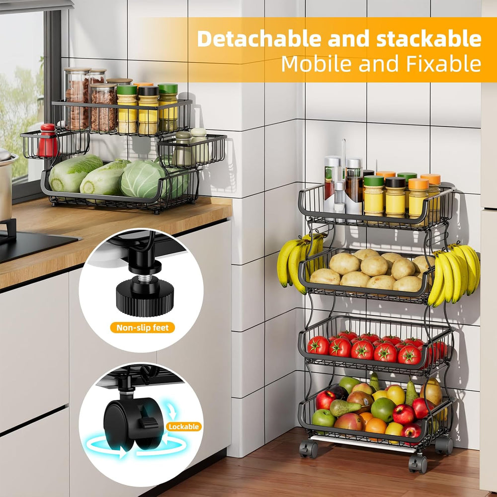 Simple Trending 6 Tier Rolling Cart, Stackable Basket Black