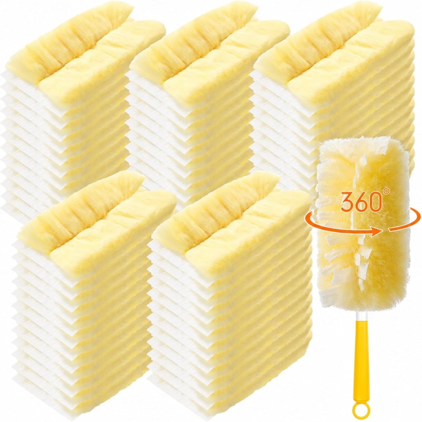Domensi 200 Count 360° Heavy Duty Duster Refills Bulk Multisurface Larger Size Dusters with Microfiber Disposable Dusters for Cleaning Blinds Ceiling Fans Furniture Electronics (Yellow)