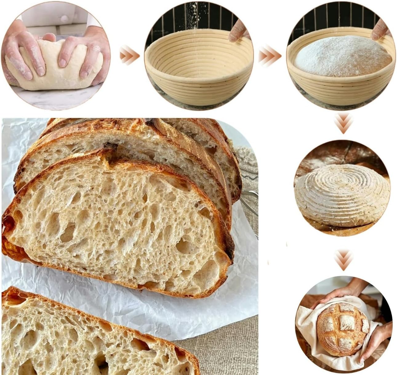 Proofing Baskets for Sourdough Bread Baking, 2 Pack Banneton Bread Proofing Basket 9 inch Round & 10 inch Oval Proofing Bowls for Sourdough Bread with Liner Making Baking Fermentation Tools Supplies
