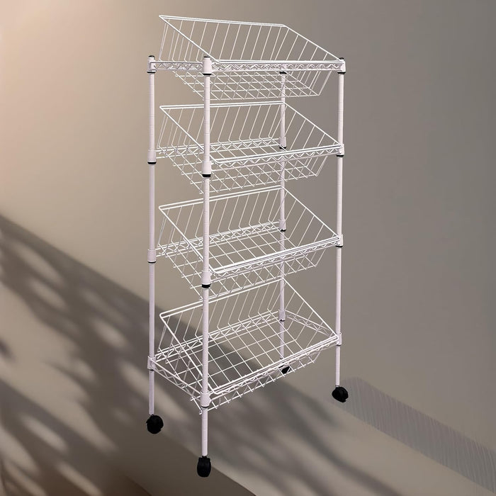 NSF white 4-layer storage rack, kitchen basket rack, vegetable tableware sorting, laundry room dirty clothes storage, detachable storage basket, multifunctional household epoxy resin