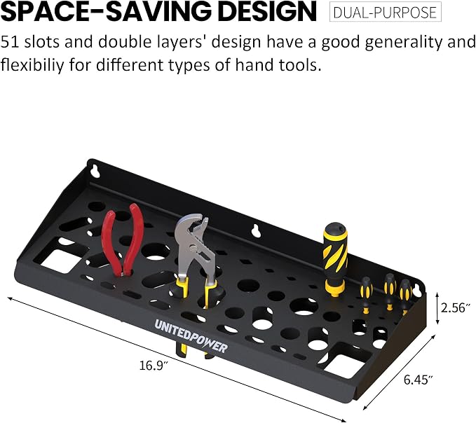 UNITEDPOWER Wall Mount Tool Storage Rack, Screwdriver Holder, Pliers Organizer - Image 2