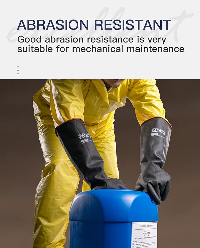 PACIFIC PPE Heavy Duty Latex Chemical Gloves, Strong Acid Resistance Rubber - Image 5