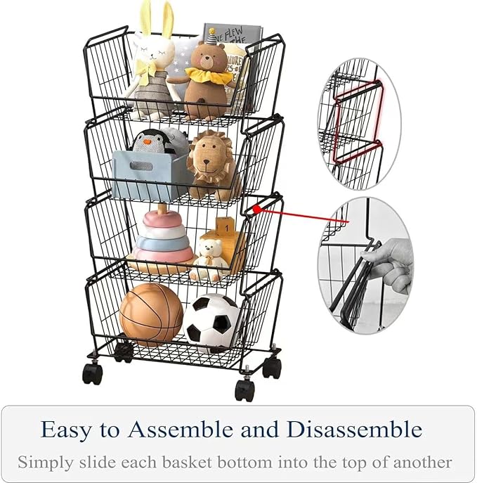 PUSDON Stackable Metal Storage Carts, Dual Use Shelf - Image 4