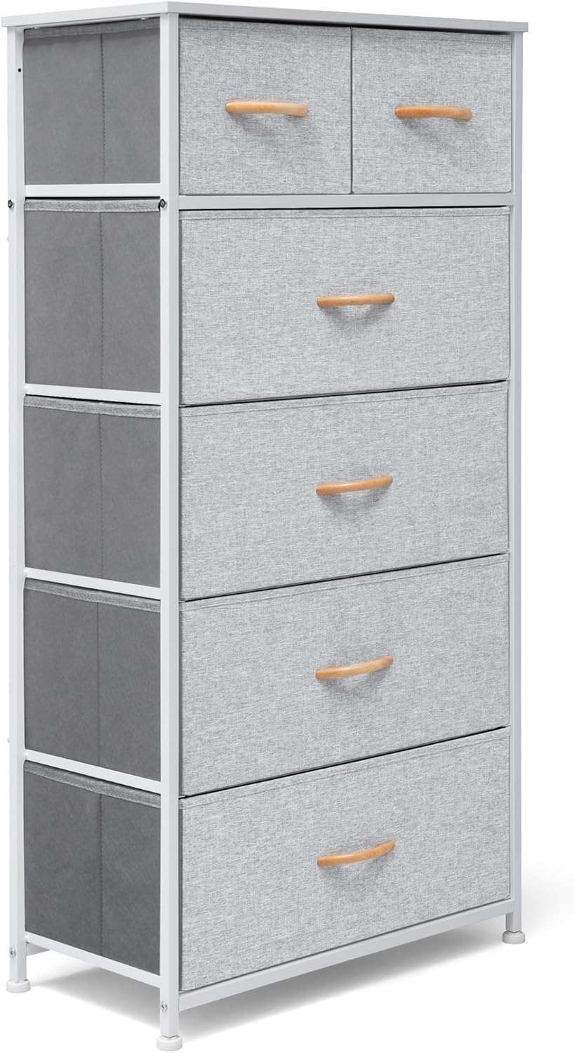 Fabric Dresser for Bedroom, Tall Skinny Dresser with 6 Drawers, Storage Organ...