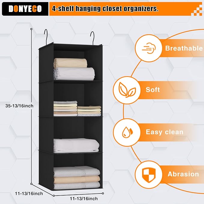 Hanging Closet Organizer, Easy Mount Foldable 4-Shelf Hanging Closet Wardrobe - Image 3