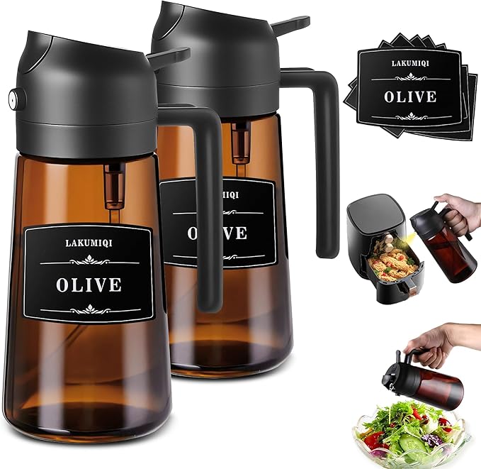2-in-1 Glass Oil Dispenser & Sprayer - 16oz/470ml Leakproof Bottle by LAKUMIQI