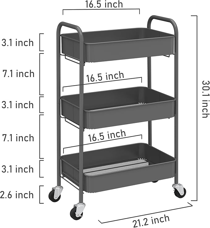 CAXXA 3-Tier Rolling Metal Storage Organizer - Image 2