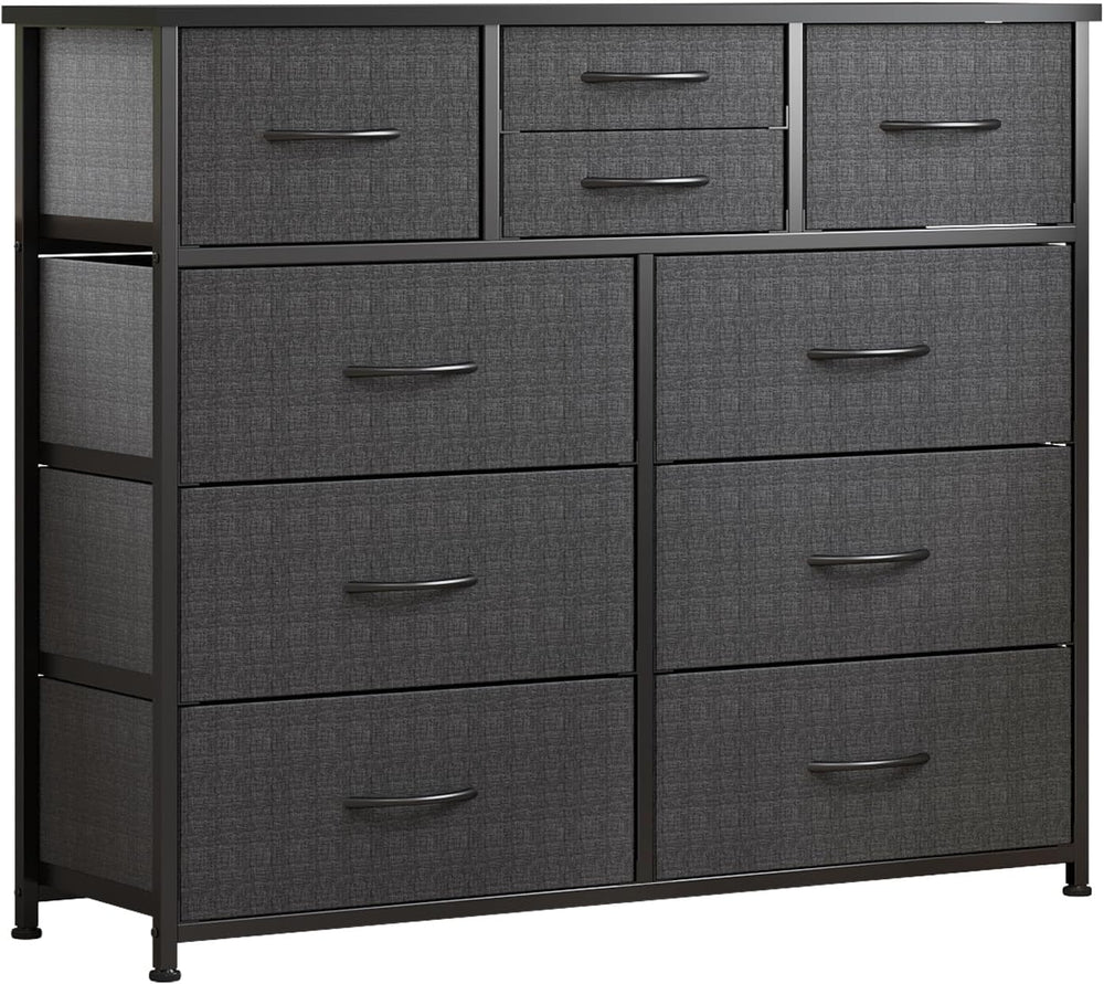 LUMTOK 10 Drawers Dresser with Fabric Bins for Bedroom,Closets，Dark Gray