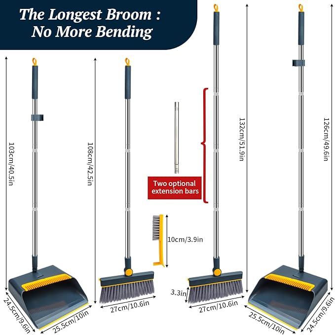 Long-Handled Broom and Dustpan Set, Windproof Broom Combination, 180-degree - Image 2