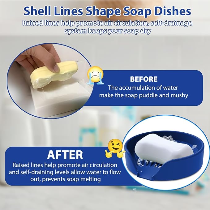 Self Draining Soap Dish, Silicone Suction Cup Soap Holder Tray Savers Container - Image 4
