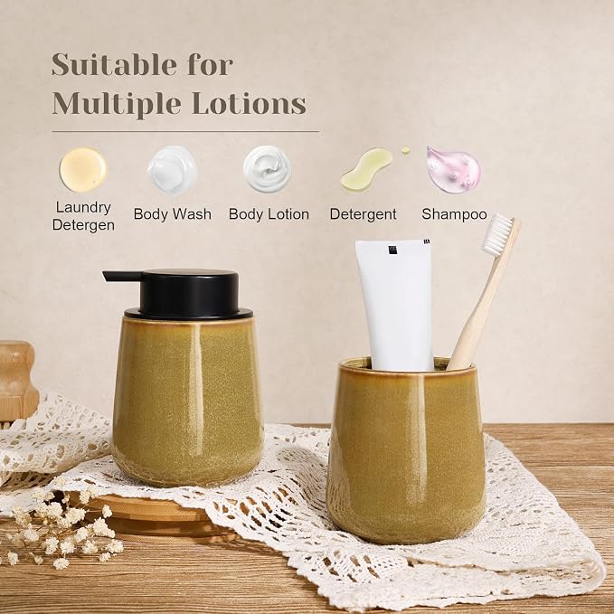 INGOFIN Ceramic Lotion Dispenser - 12 oz Refillable Hand Soap Dispenser Bathroom - Image 6