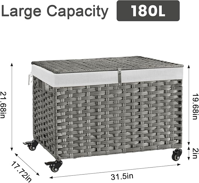 Rolling Storage Basket with Lid, 47.6 Gallon Storage Bin with Wheels, Woven - Image 4