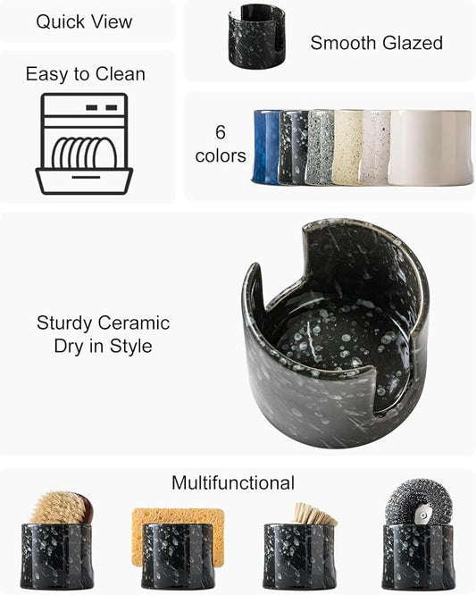 Sponge Holder for Kitchen, Ceramic Sink Caddy Scrub Sponge Rack Dish Rack - Image 2