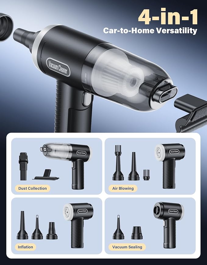 Car Vacuum Portable Cordless, 9000Pa Handheld Vacuum Mini Vacuum Cleaner High - Image 4