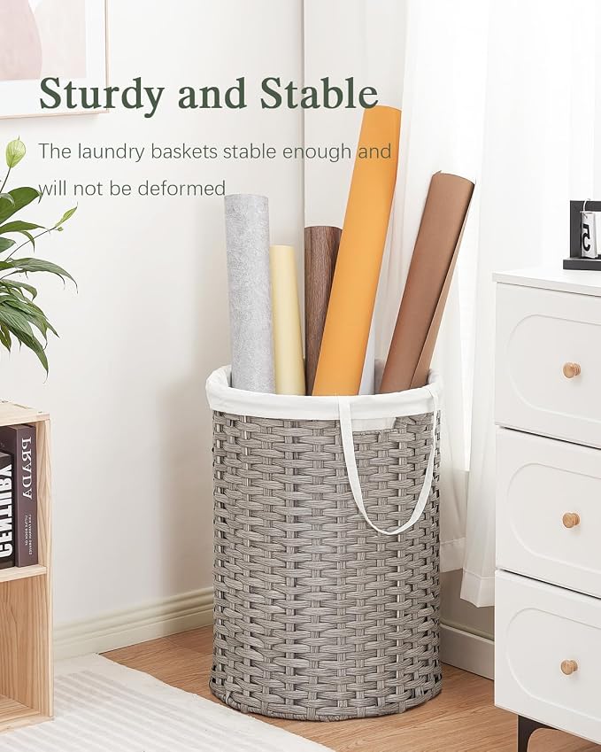 Laundry Basket Round Rattan Laundry Hamper 29.1 Gal Handwoven Large Wicker - Image 7