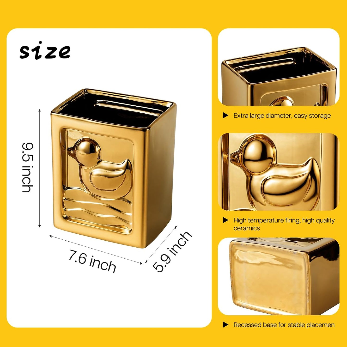 Gold Duck 1.85 Gallon Bathroom Trash Can, Modern Ceramic Wastebasket, Small Garbage Bin for Bedroom, Home Office, Toilet, RV, Near Desk, Under Sink