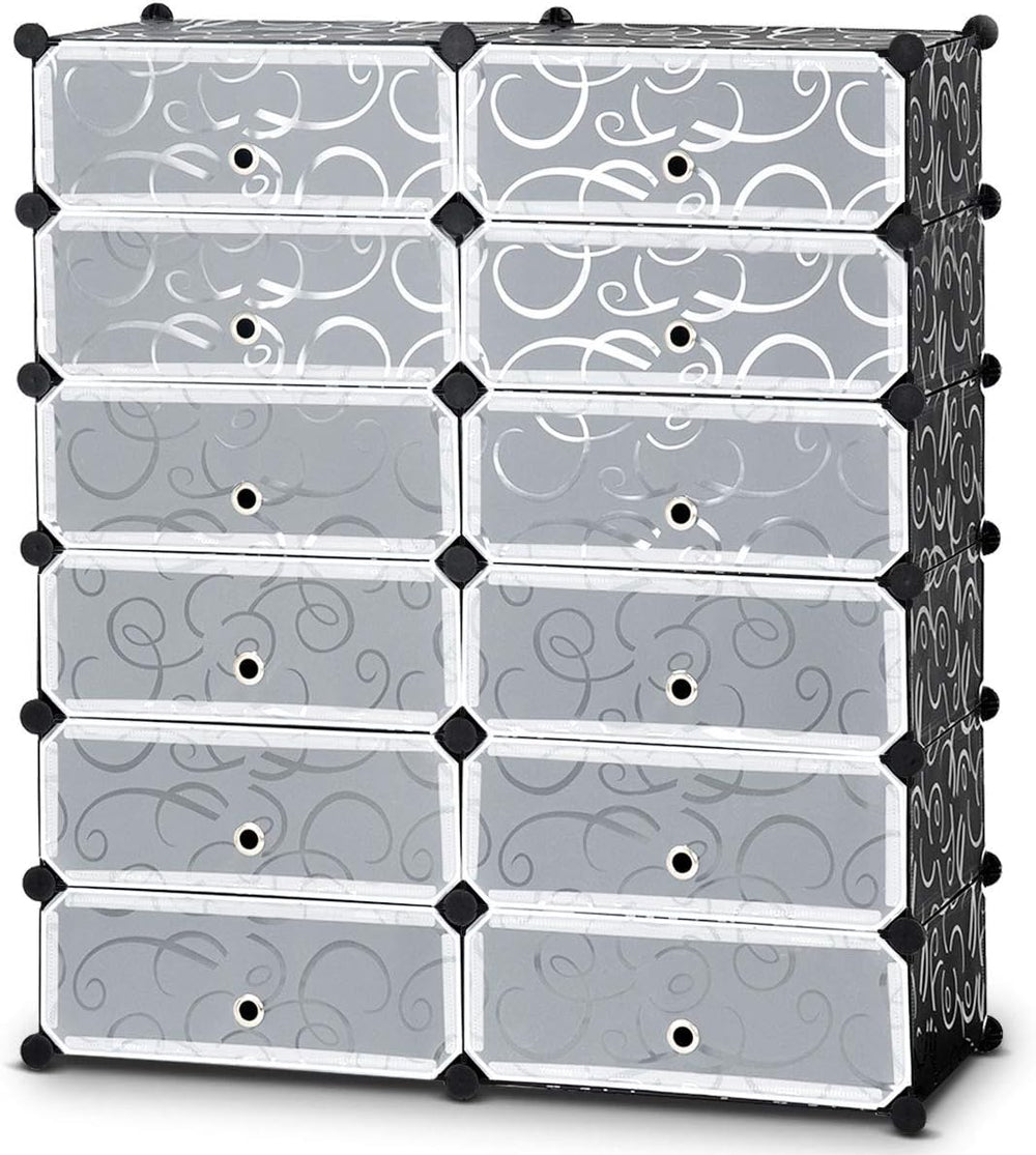 HAPPYGRILL Shoe Rack Organizer, 12-Cube Modular Plastic Shoes Storage Cabinet...