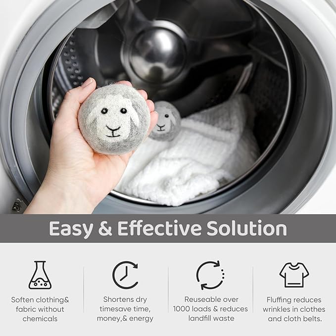 Wool Dryer Balls 6 Pack, Natural Fabric Softener, Dryer Balls Laundry Reusable - Image 5