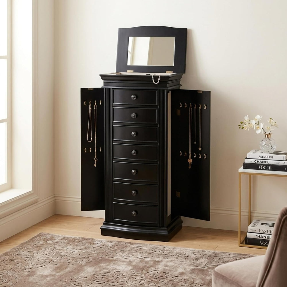 Hives and Honey Luke Standing Jewelry Armoire - Large 7-Drawer Wooden Organiz...