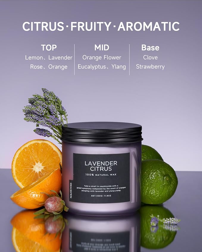 M&SENSE Soy Candles for Home Scented, 11.6oz Lavender Citrus Scent Aromatherapy - Image 2
